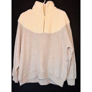 Aerie fleece 1/4 zip sweatshirt gray cream Sherpa XS oversized